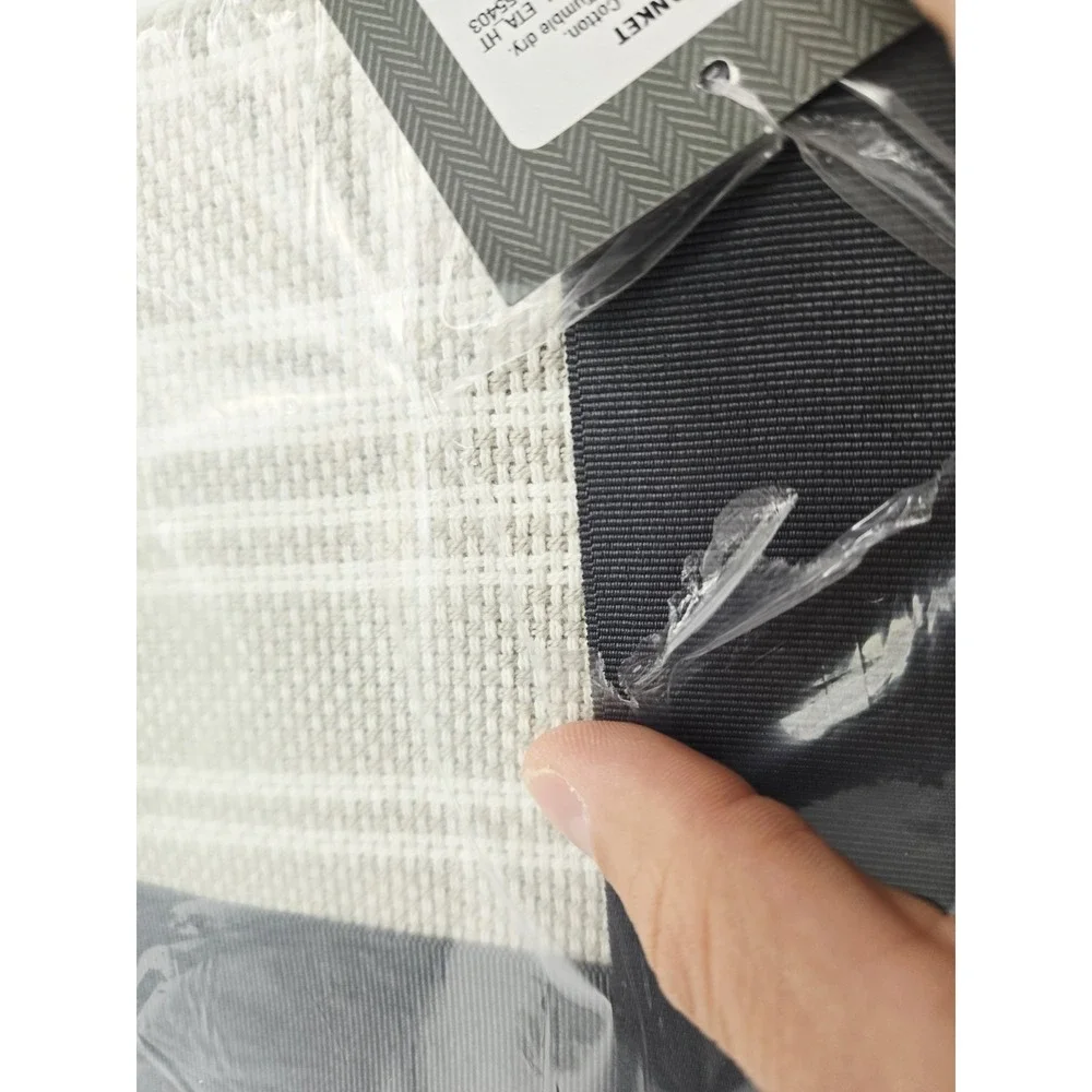 Threshold throw blanket grey white stripe %100 Cotton 108x92